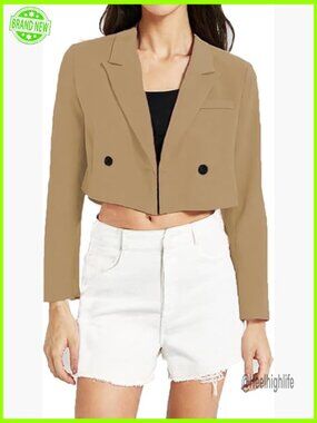 Cropped Blazer Lightweight Stretch Business Casual Double-Breasted Office Jacket